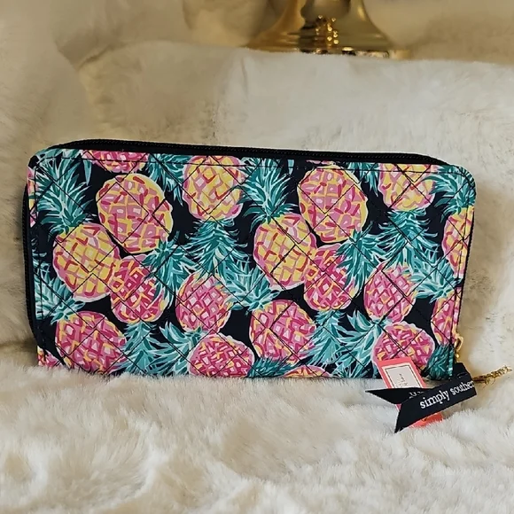 New! Simply Southern Pineapple Print Wallet - Black and Pink - Picture 4 of 8